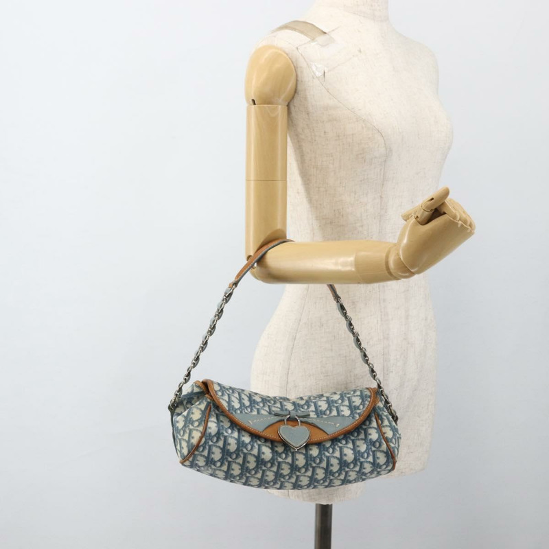 【日本直送】Christian Dior 鏈條 Trotter 帆布浪漫包 藍色銀色 正品 173353V-21