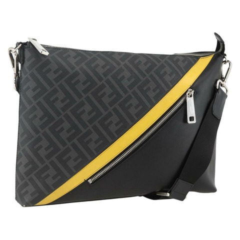 FENDI Zucca帆布單肩包 PVC黑色銀色 正品 ka2933