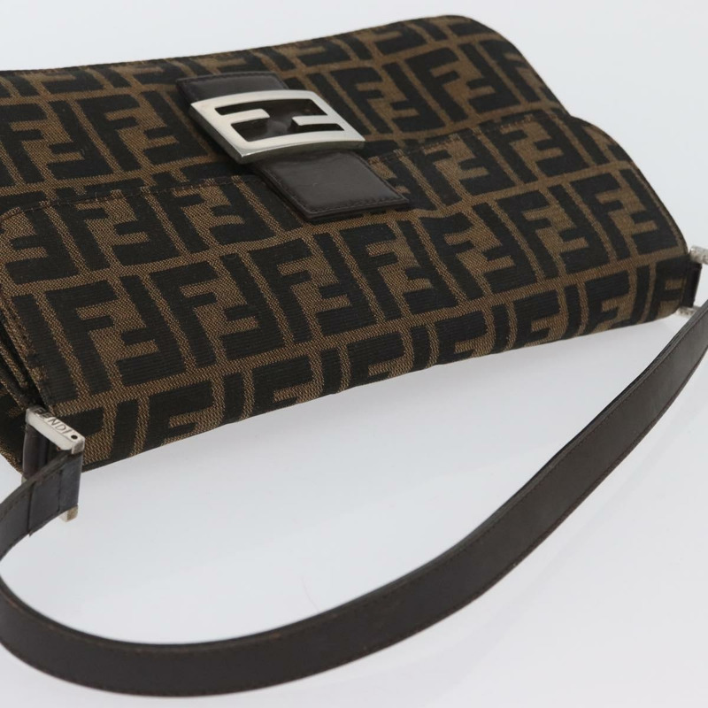 【日本直送】FENDI Zucca 帆布 Mamma Baguette 單肩包 棕色 銀色 正品 am10947V-5