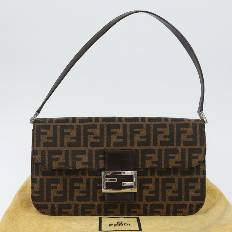【日本直送】FENDI Zucca 帆布 Mamma Baguette 單肩包 棕色 銀色 正品 am10947V-11