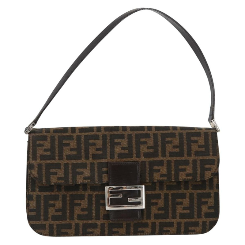 【日本直送】FENDI Zucca 帆布 Mamma Baguette 單肩包 棕色 銀色 正品 am10947V-12