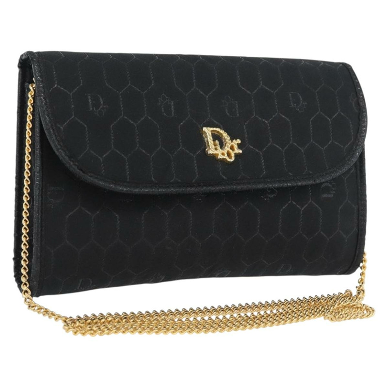 【日本直送】Christian Dior 蜂巢帆布鏈條單肩包 黑色 金色 正品 am10951V-0