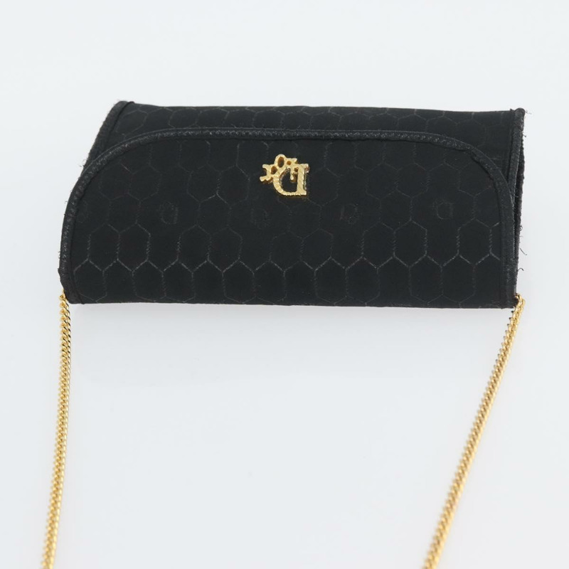 【日本直送】Christian Dior 蜂巢帆布鏈條單肩包 黑色 金色 正品 am10951V-5