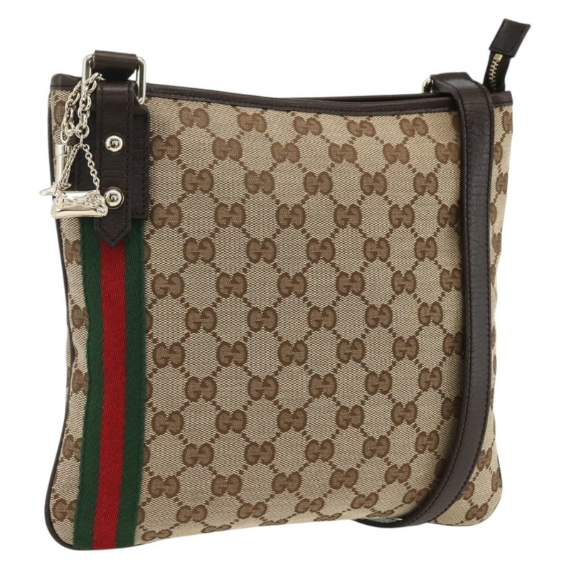 【日本直送】GUCCI GG帆布織帶雪莉線單肩包 米色/金色 144388 正品 BSZ299V-0