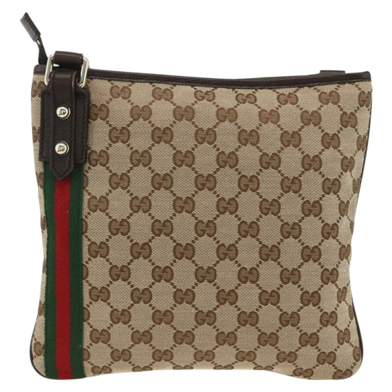 【日本直送】GUCCI GG帆布織帶雪莉線單肩包 米色/金色 144388 正品 BSZ299V-1