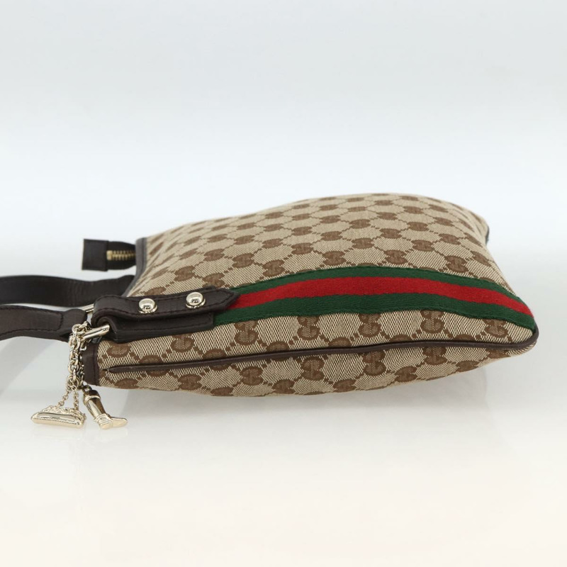【日本直送】GUCCI GG帆布織帶雪莉線單肩包 米色/金色 144388 正品 BSZ299V-2