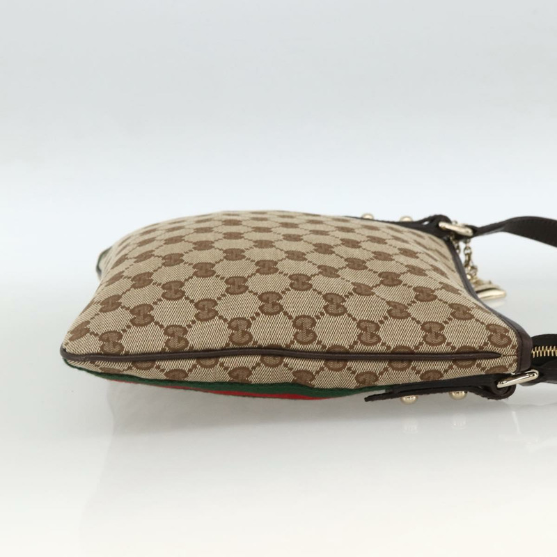 【日本直送】GUCCI GG帆布織帶雪莉線單肩包 米色/金色 144388 正品 BSZ299V-3