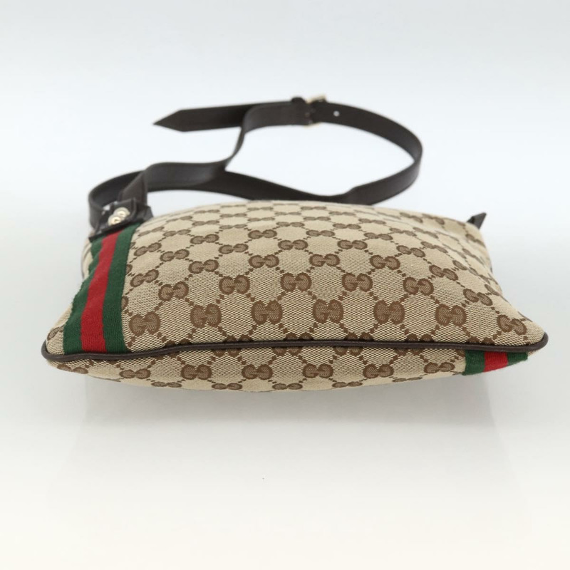 【日本直送】GUCCI GG帆布織帶雪莉線單肩包 米色/金色 144388 正品 BSZ299V-4