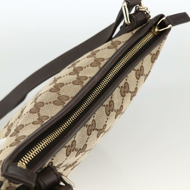 【日本直送】GUCCI GG帆布織帶雪莉線單肩包 米色/金色 144388 正品 BSZ299V-5