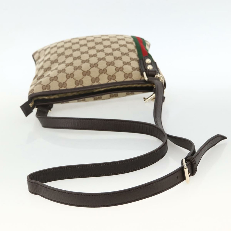 【日本直送】GUCCI GG帆布織帶雪莉線單肩包 米色/金色 144388 正品 BSZ299V-6