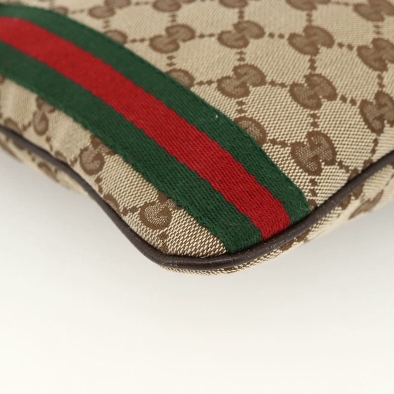 【日本直送】GUCCI GG帆布織帶雪莉線單肩包 米色/金色 144388 正品 BSZ299V-7