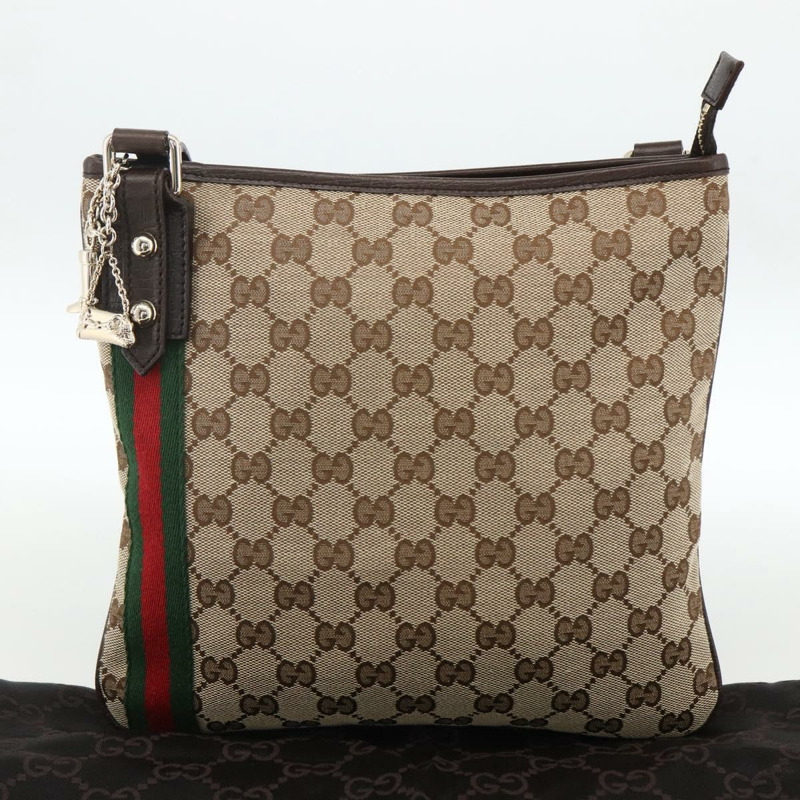 【日本直送】GUCCI GG帆布織帶雪莉線單肩包 米色/金色 144388 正品 BSZ299V-11