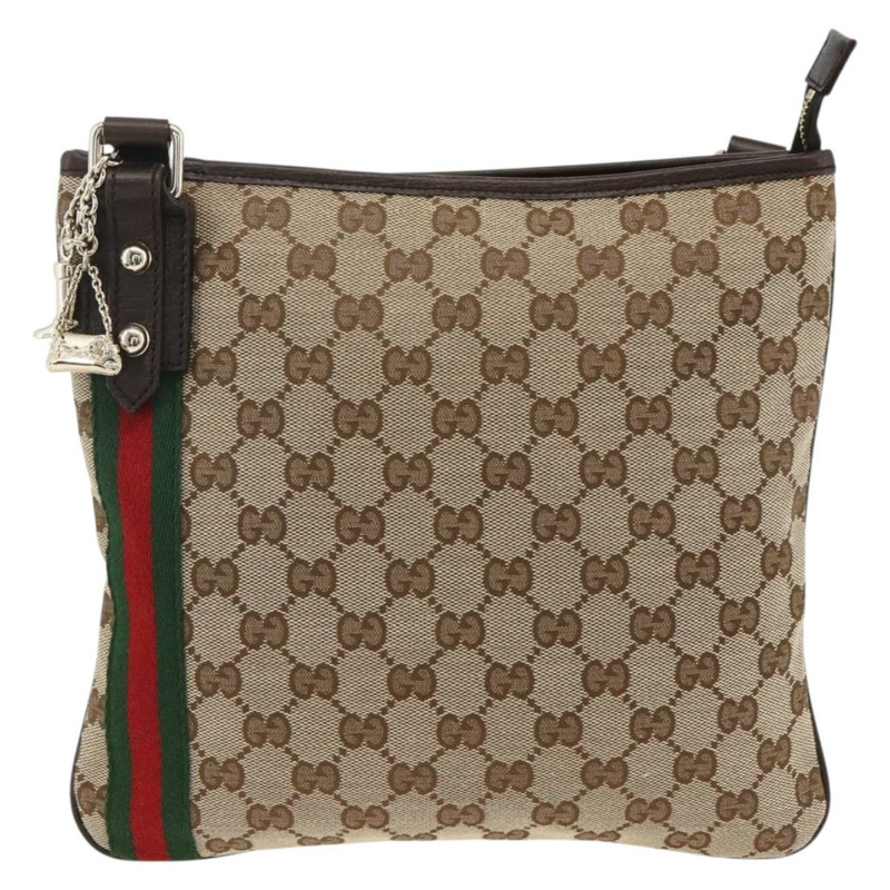 【日本直送】GUCCI GG帆布織帶雪莉線單肩包 米色/金色 144388 正品 BSZ299V-12