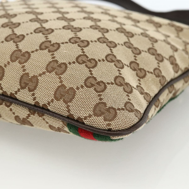 【日本直送】GUCCI GG帆布織帶雪莉線單肩包 米色/金色 144388 正品 BSZ299V-14