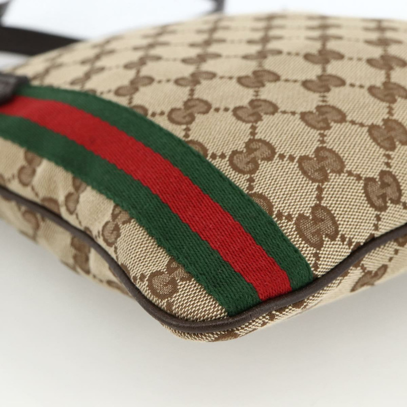 【日本直送】GUCCI GG帆布織帶雪莉線單肩包 米色/金色 144388 正品 BSZ299V-15