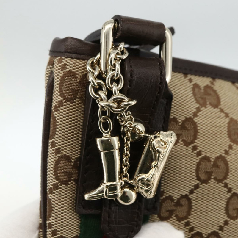 【日本直送】GUCCI GG帆布織帶雪莉線單肩包 米色/金色 144388 正品 BSZ299V-17