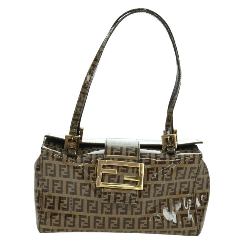 【日本直送】FENDI Zucchino帆布Mamma Baguette單肩包 棕色金色 正品 LNZ993A-12