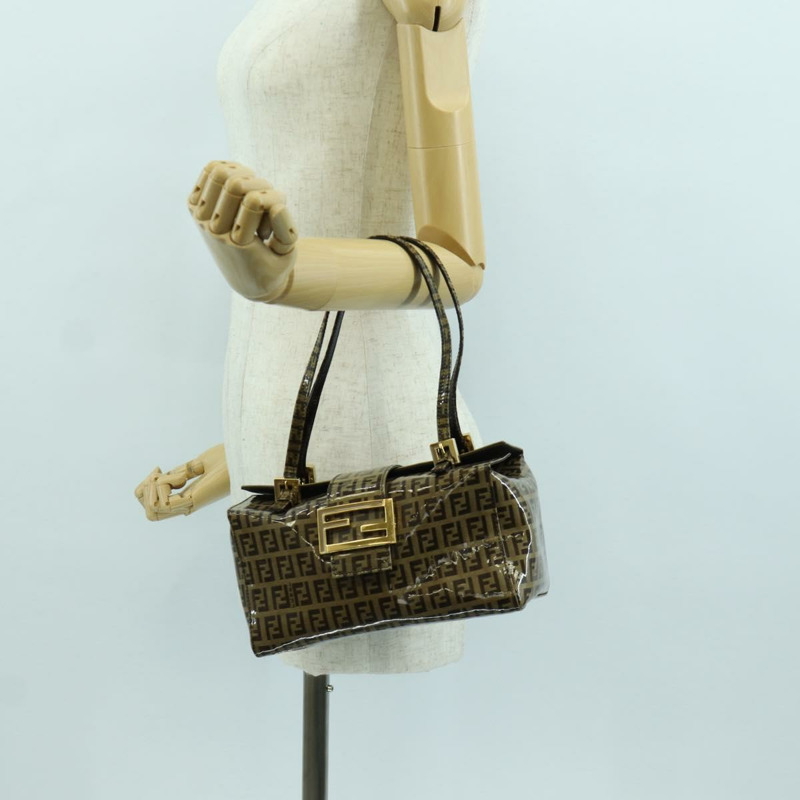 【日本直送】FENDI Zucchino帆布Mamma Baguette單肩包 棕色金色 正品 LNZ993A-23