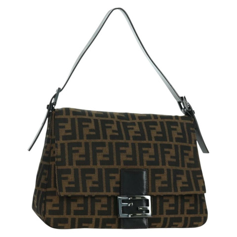 FENDI Zucca帆布Mamma Baguette單肩包 黑色棕色 正品 ARZ597SAV