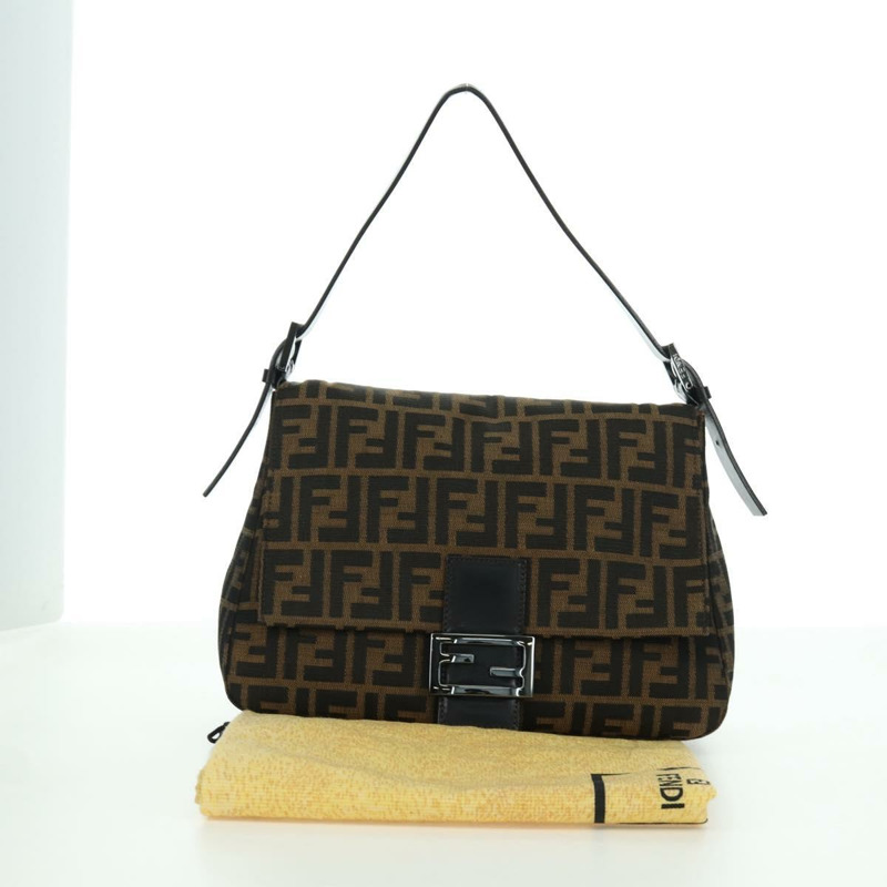 【日本直送】FENDI Zucca帆布Mamma Baguette單肩包 黑色棕色 正品 ARZ597SAV-11