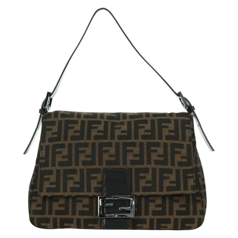 【日本直送】FENDI Zucca帆布Mamma Baguette單肩包 黑色棕色 正品 ARZ597SAV-12
