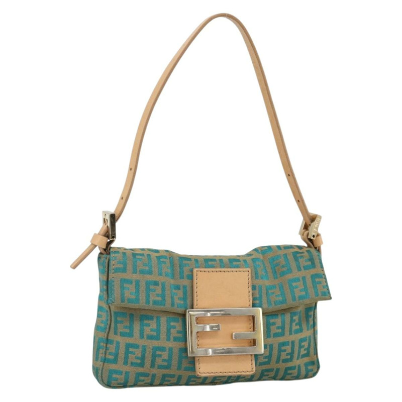【日本直送】FENDI Zucchino 帆布 Mamma 水桶包 綠銀色 正品 AMZ158V-0
