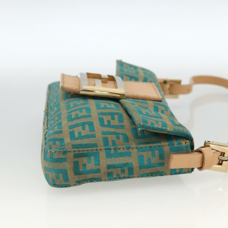 【日本直送】FENDI Zucchino 帆布 Mamma 水桶包 綠銀色 正品 AMZ158V-3