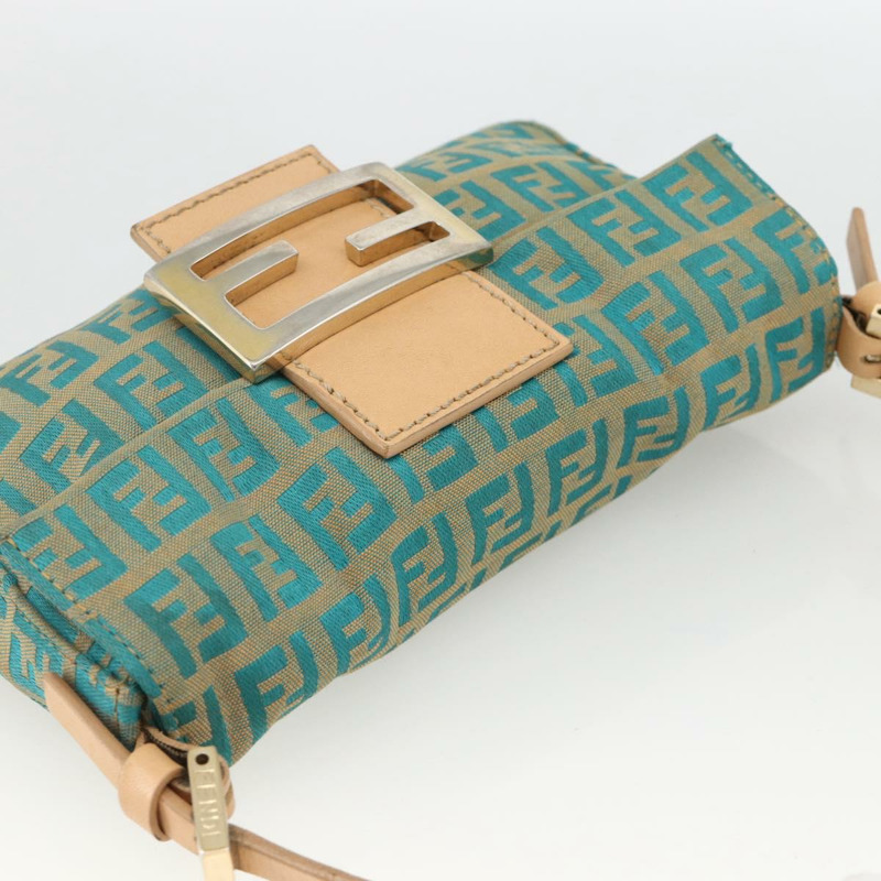 【日本直送】FENDI Zucchino 帆布 Mamma 水桶包 綠銀色 正品 AMZ158V-5