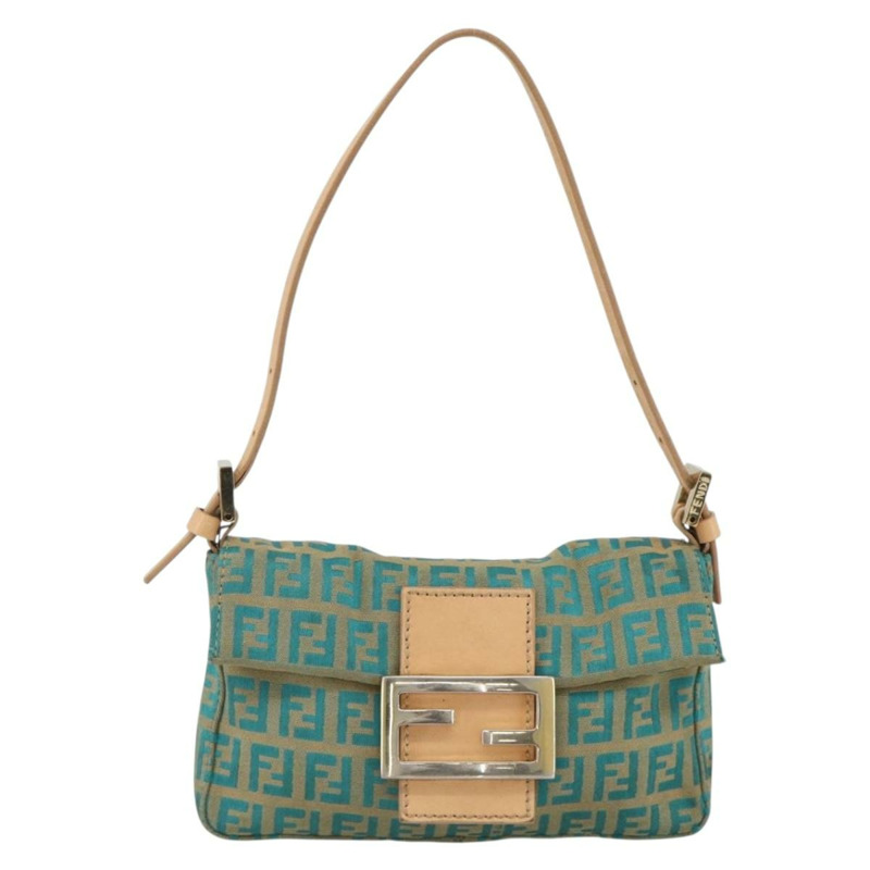 【日本直送】FENDI Zucchino 帆布 Mamma 水桶包 綠銀色 正品 AMZ158V-12