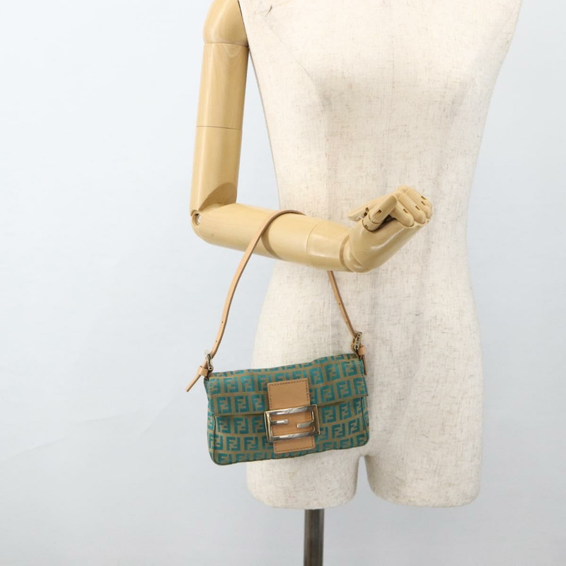 【日本直送】FENDI Zucchino 帆布 Mamma 水桶包 綠銀色 正品 AMZ158V-18