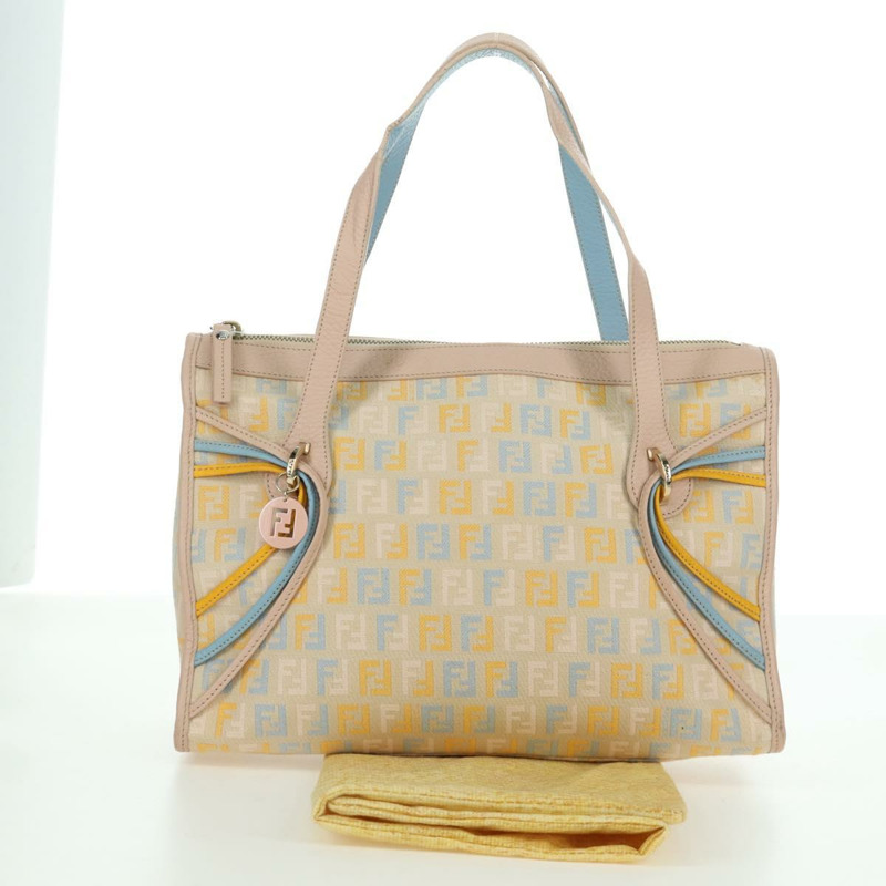 【日本直送】FENDI Zucchino 帆布手提包 粉紅金色 正品 AMZ369A-11