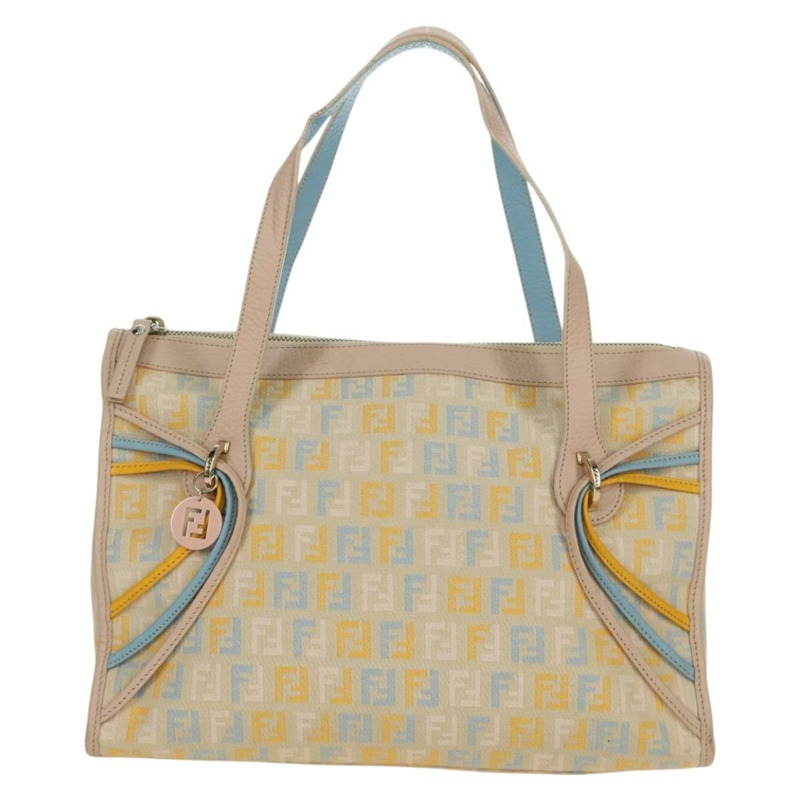 【日本直送】FENDI Zucchino 帆布手提包 粉紅金色 正品 AMZ369A-12