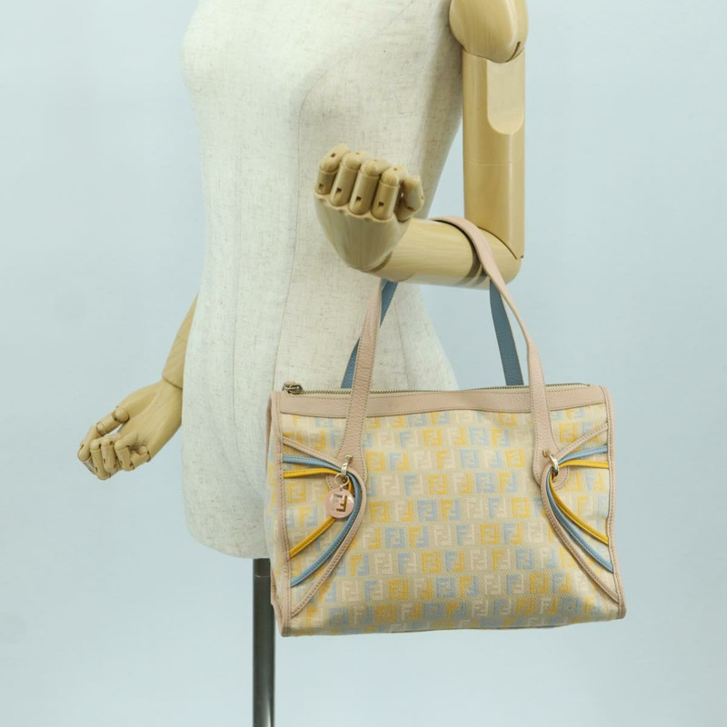 【日本直送】FENDI Zucchino 帆布手提包 粉紅金色 正品 AMZ369A-24