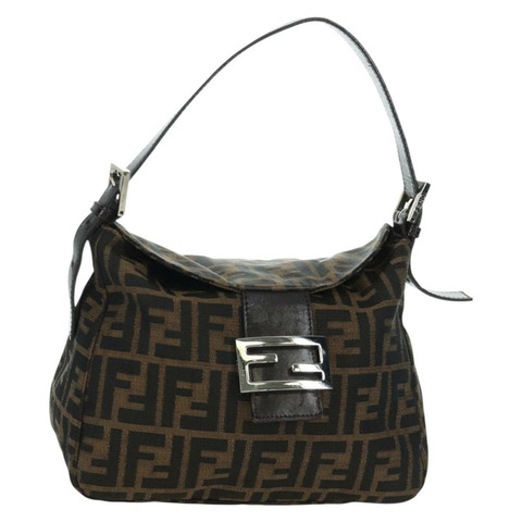 FENDI Zucca帆布Mamma Baguette單肩包 棕色/黑色 正品 YKZ799SAV