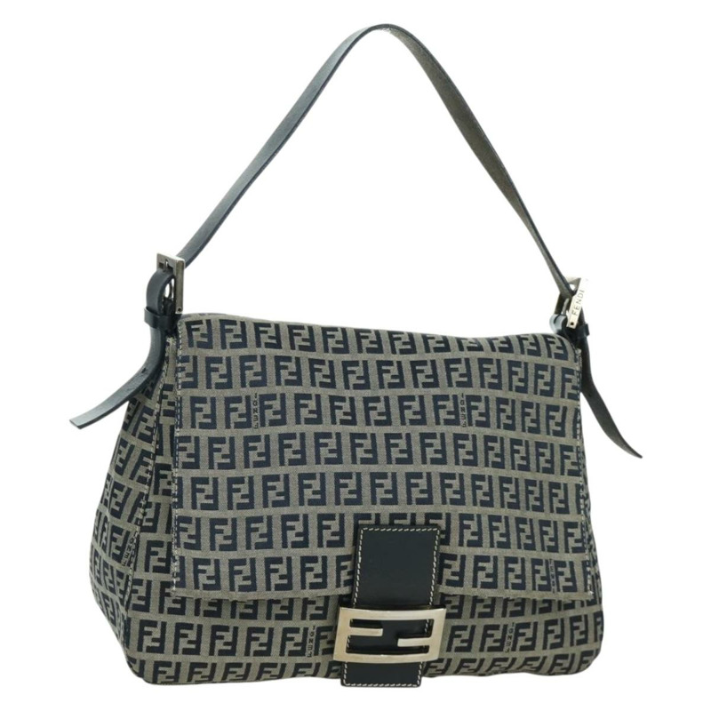 【日本直送】FENDI Zucchino 帆布 Mamma Baguette 單肩包 海軍藍 銀色 正品 YKZ796SAV-0