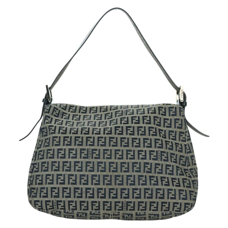 【日本直送】FENDI Zucchino 帆布 Mamma Baguette 單肩包 海軍藍 銀色 正品 YKZ796SAV-1