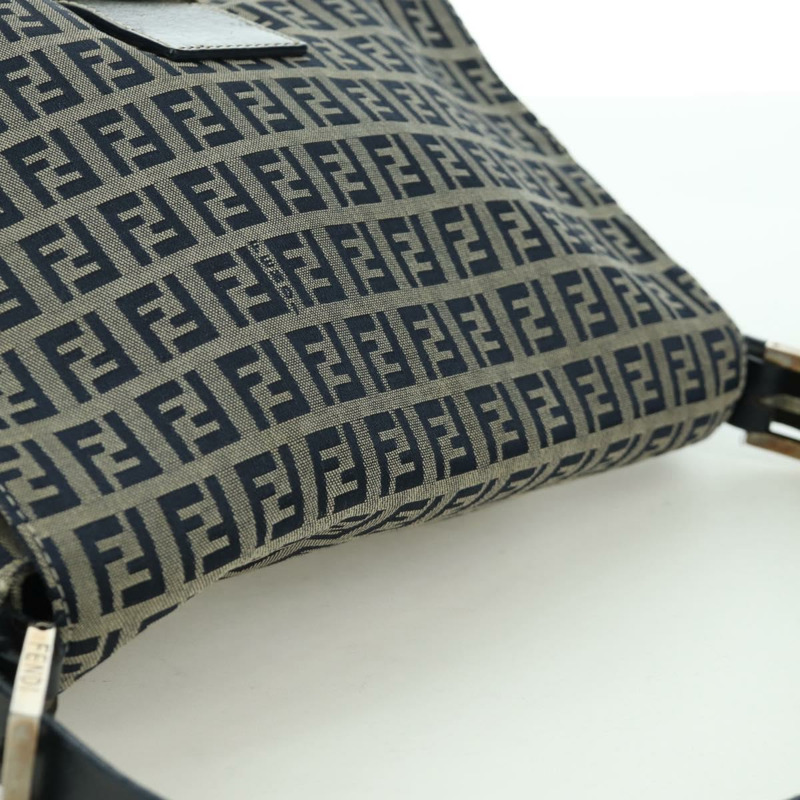 【日本直送】FENDI Zucchino 帆布 Mamma Baguette 單肩包 海軍藍 銀色 正品 YKZ796SAV-5