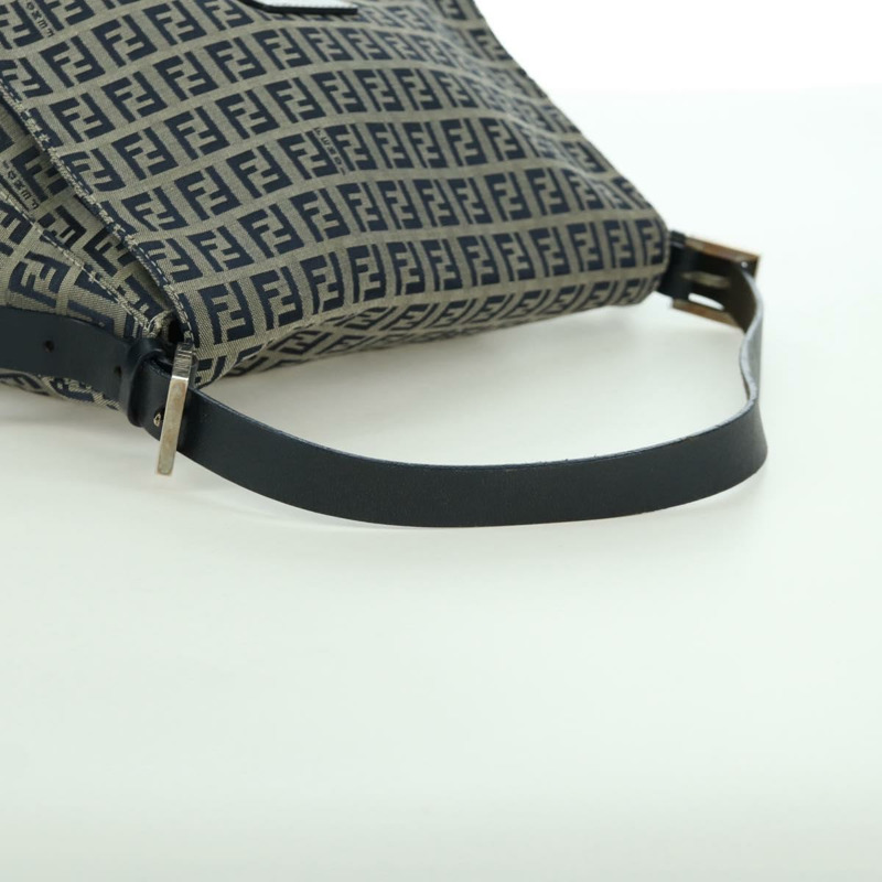 【日本直送】FENDI Zucchino 帆布 Mamma Baguette 單肩包 海軍藍 銀色 正品 YKZ796SAV-6