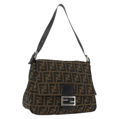 FENDI Zucca帆布Mamma Baguette單肩包 棕色/黑色 正品 ka3290V