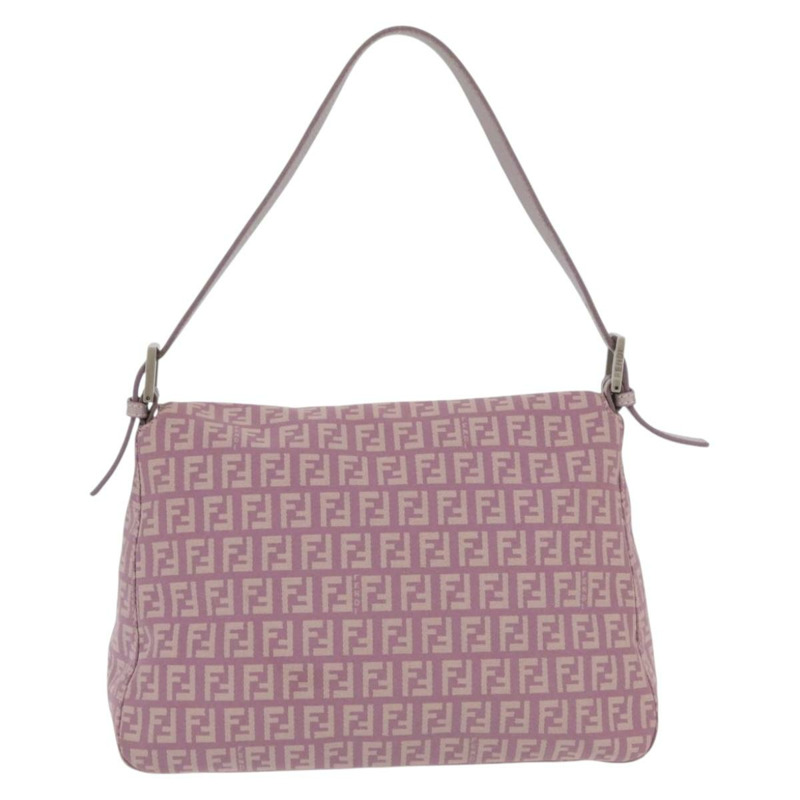 【日本直送】FENDI Zucchino 帆布 Mamma Baguette 單肩包 粉紅色 銀色 正品 ka3366V-1