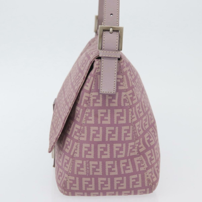 【日本直送】FENDI Zucchino 帆布 Mamma Baguette 單肩包 粉紅色 銀色 正品 ka3366V-2