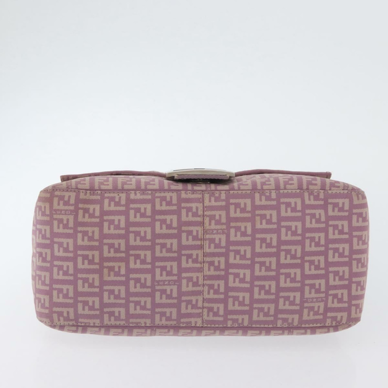 【日本直送】FENDI Zucchino 帆布 Mamma Baguette 單肩包 粉紅色 銀色 正品 ka3366V-4