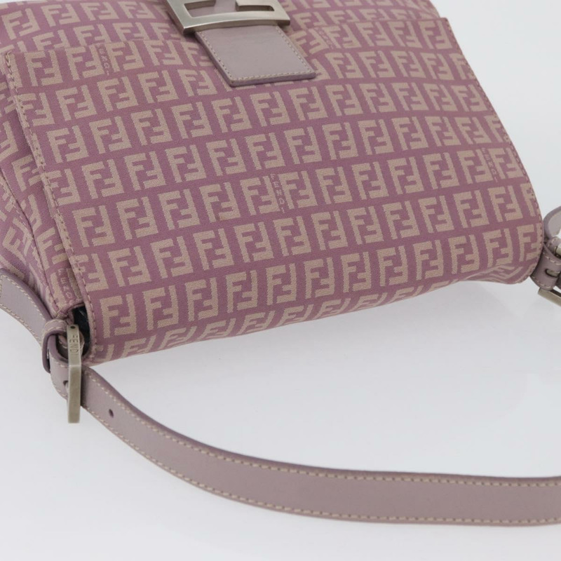 【日本直送】FENDI Zucchino 帆布 Mamma Baguette 單肩包 粉紅色 銀色 正品 ka3366V-5