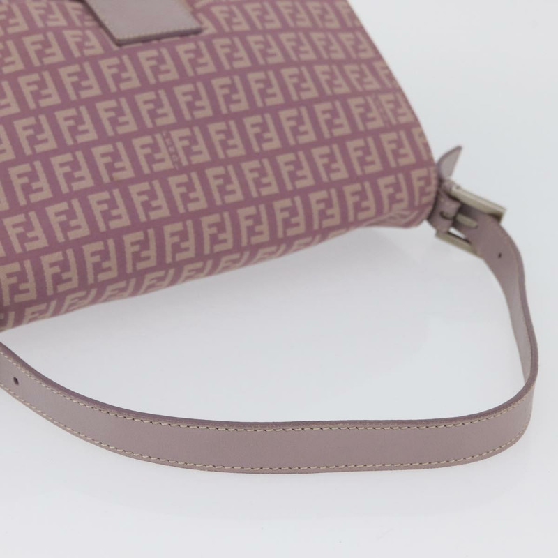 【日本直送】FENDI Zucchino 帆布 Mamma Baguette 單肩包 粉紅色 銀色 正品 ka3366V-6