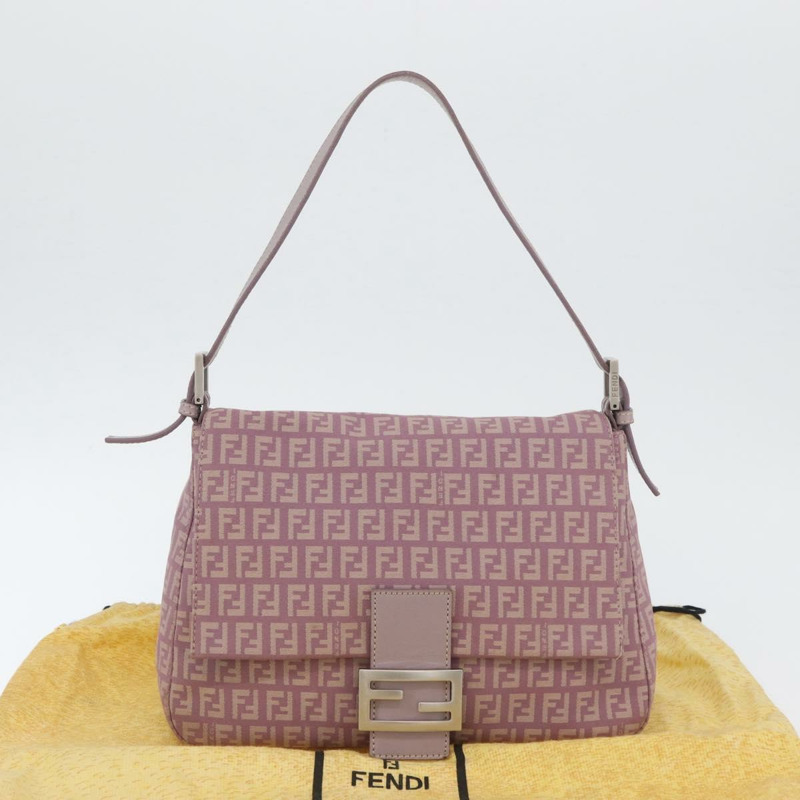 【日本直送】FENDI Zucchino 帆布 Mamma Baguette 單肩包 粉紅色 銀色 正品 ka3366V-11