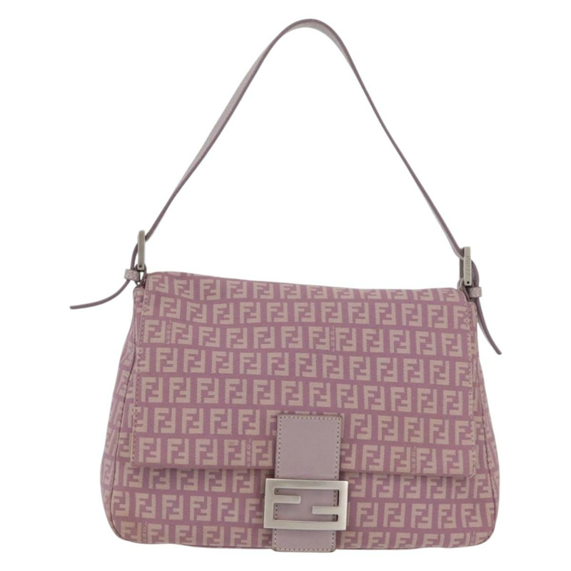 【日本直送】FENDI Zucchino 帆布 Mamma Baguette 單肩包 粉紅色 銀色 正品 ka3366V-12