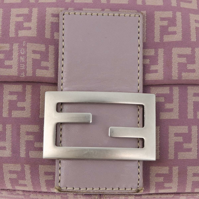 【日本直送】FENDI Zucchino 帆布 Mamma Baguette 單肩包 粉紅色 銀色 正品 ka3366V-16