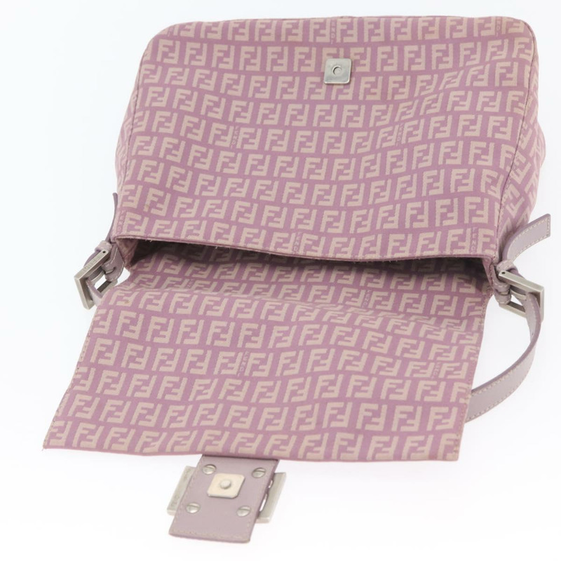 【日本直送】FENDI Zucchino 帆布 Mamma Baguette 單肩包 粉紅色 銀色 正品 ka3366V-19