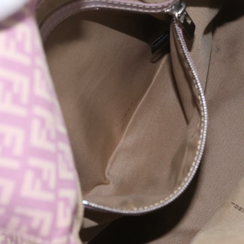 【日本直送】FENDI Zucchino 帆布 Mamma Baguette 單肩包 粉紅色 銀色 正品 ka3366V-24