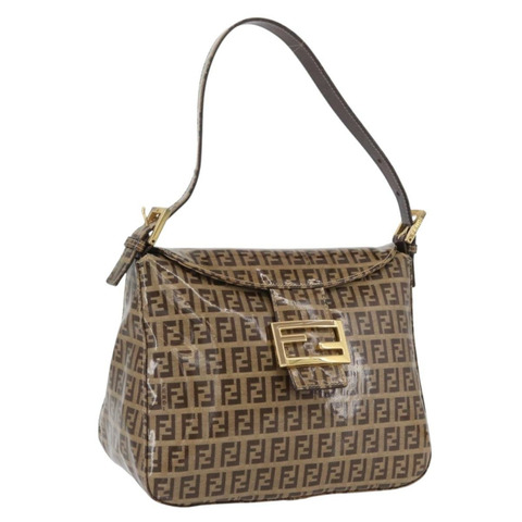 FENDI Zucchino 帆布 Mamma Baguette 肩背包 米色 金色 正品 ka3373V
